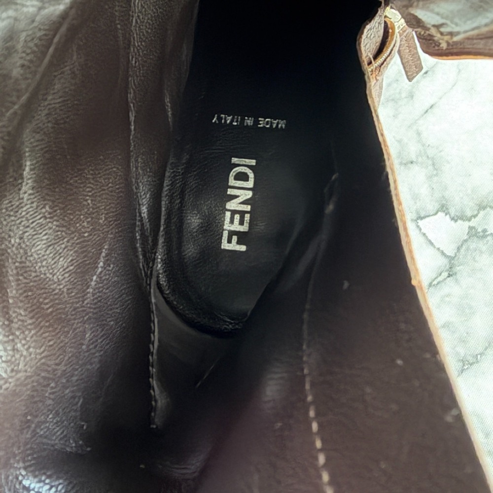 Fendi Italy Brown Pebbled Leather Whipstitch Ankle Buckle Boots Platform 41 (11) - Picture 9 of 16